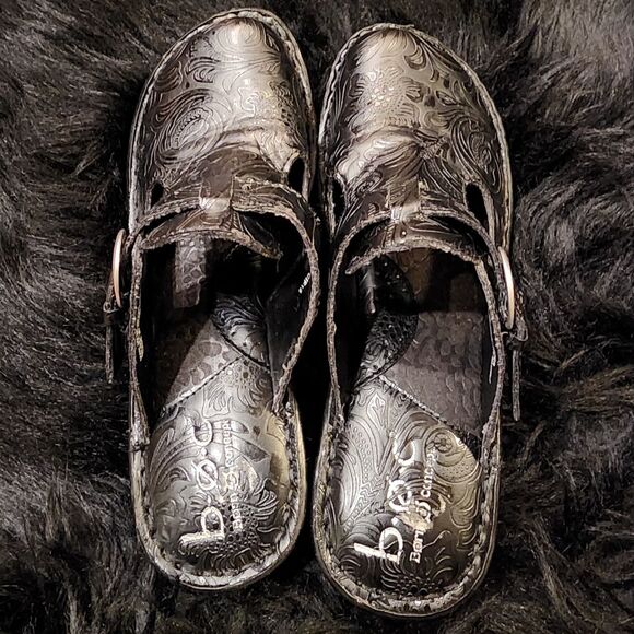 Born Concept Black Leather Buckle Mules Size 7M Etched Paisley Design - Picture 7 of 10